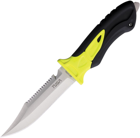 TUSA X-Pert II Black & Yellow Stainless Fixed Blade Diving Knife w/ Sheath 910FY
