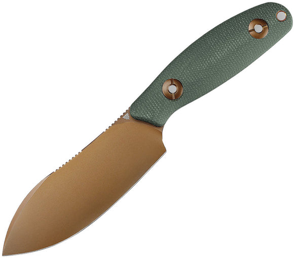 TRIVISA Aubergine Green Micarta Rose Gold 14C28N Fixed Blade Knife w/ Sheath M05GM14