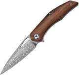 TRIVISA Taurus-01I Linerlock Ironwood Folding Damascus Pocket Knife Y04IWD