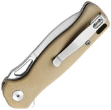 TRIVISA Crateris-03D Button Lock Tan G10 Folding 14C28N Spear Pt Pocket Knife Y16G14