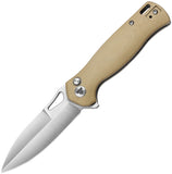 TRIVISA Crateris-03D Button Lock Tan G10 Folding 14C28N Spear Pt Pocket Knife Y16G14