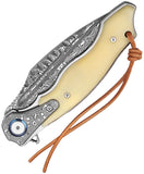 TRIVISA Lepus-02 Linerlock White Ox Bone Folding Damascus Pocket Knife YZ03WBD