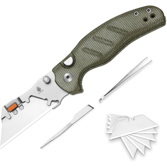 Kizer Cutlery Sheepdog C01C Utility 2 Button Lock Green Micarta Folding 5Cr15MoV Knife 348829JNA1