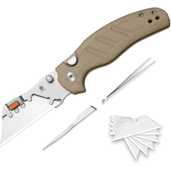 Kizer Cutlery Sheepdog C01C Utility 2 Button Lock Tan G10 Folding 5Cr15MoV Knife 348829JNA2