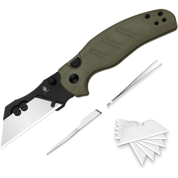 Kizer Cutlery Sheepdog C01C Utility 1 Button Lock Green G10 Folding 5Cr15MoV Knife 348829JSA2