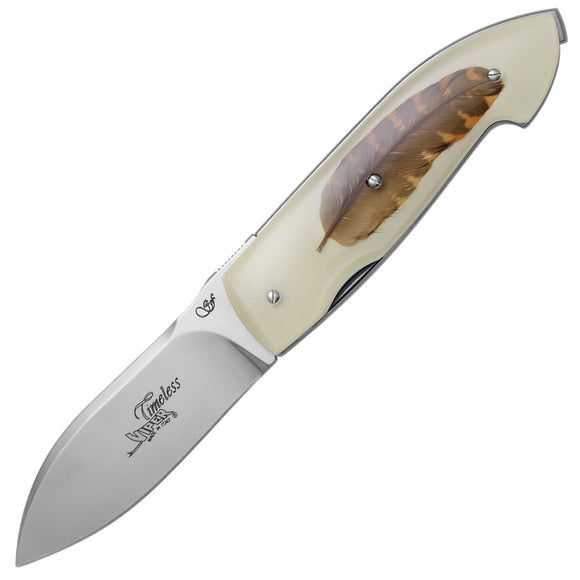 Viper Timeless Feather Linerlock Resin & Woodcock Feather Folding N690 Pocket Knife 5400INBC