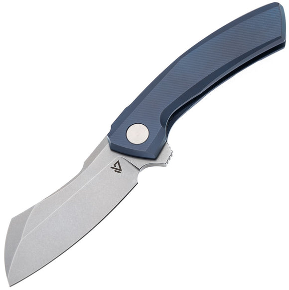 Vanguard Mini Cleaver Framelock Blue Titanium Folding Bohler M390 Pocket Knife G012