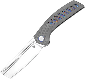 Vanguard Nakiri Framelock Gray Titanium & Timascus Folding M390 Knife G038