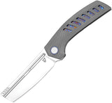 Vanguard Nakiri Framelock Gray Titanium & Timascus Folding M390 Knife G038
