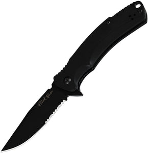 V NIVES Black Rambo Shorty Pro Linerlock Black G10 Folding D2 Steel Serrated Knife 33GPSBBK
