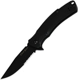 V NIVES Black Rambo Shorty Pro Linerlock Black G10 Folding D2 Steel Serrated Knife 33GPSBBK