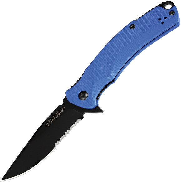 V NIVES Black Rambo Shorty Pro Linerlock Blue G10 Folding D2 Steel Serrated Knife 33GPSBBL