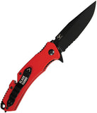 V NIVES Black Rambo Shorty Pro Linerlock Red G10 Folding D2 Steel Serrated Knife 33GPSBR