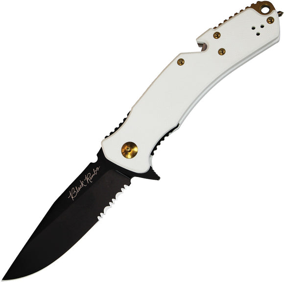 V NIVES Black Rambo Utility Pro Elite Linerlock Ivory G10 Folding 154CM Serrated Knife 34GPSBW