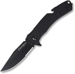 V NIVES Black Rambo Utility Pro Linerlock Black G10 Folding D2 Steel Serrated Knife 35GPSBBK