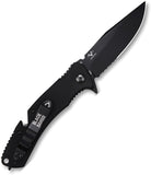 V NIVES Black Rambo Utility Pro Linerlock Black G10 Folding D2 Steel Serrated Knife 35GPSBBK