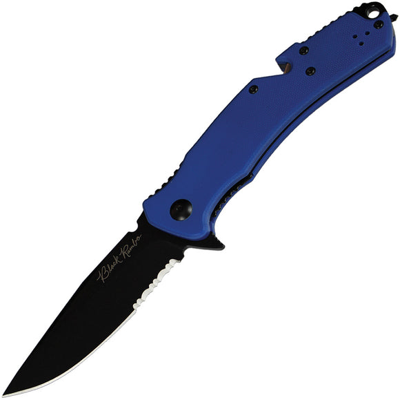 V NIVES Black Rambo Utility Pro Linerlock Blue G10 Folding D2 Steel Serrated Knife 35GPSBBL