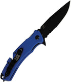 V NIVES Black Rambo Utility Pro Linerlock Blue G10 Folding D2 Steel Serrated Knife 35GPSBBL