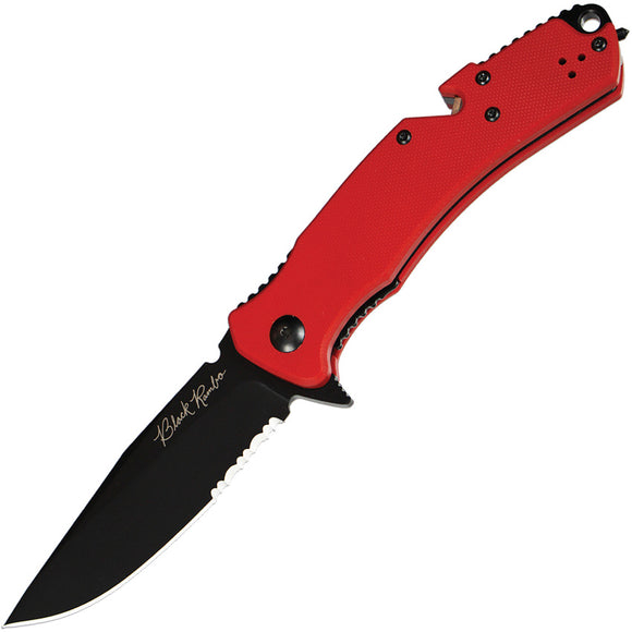 V NIVES Black Rambo Utility Pro Linerlock Red G10 Folding D2 Steel Serrated Knife 35GPSBR