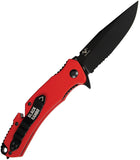 V NIVES Black Rambo Utility Pro Linerlock Red G10 Folding D2 Steel Serrated Knife 35GPSBR