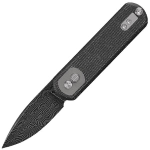 Vosteed Corgi Pup Trek Lock Black Micarta Folding Damascus Drop Pt Pocket Knife A0722