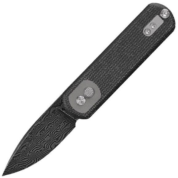 Vosteed Corgi Pup Trek Lock Black Micarta Folding Damascus Drop Pt Pocket Knife A0722