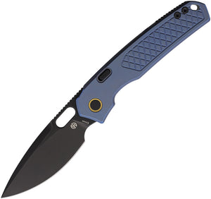 Vosteed Psyop Top Linerlock Blue Textured Titanium Folding Elmax Drop Pt Pocket Knife A2205