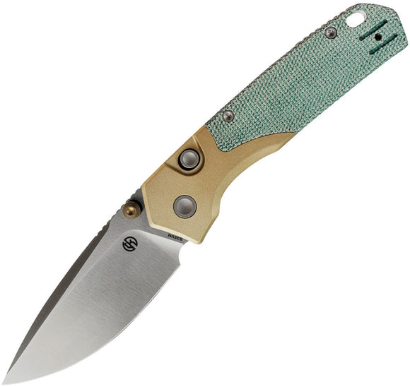 Vosteed Psyop 299 Top Linerlock Teal Micarta & Brass Folding S35VN Pocket Knife A2221