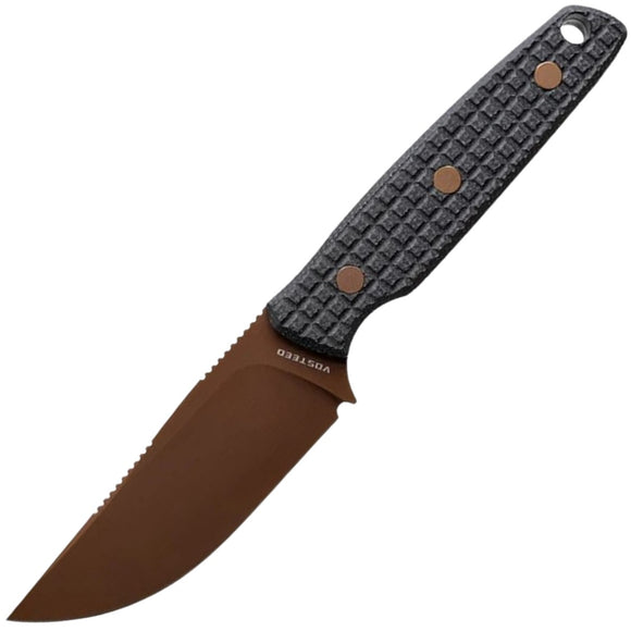 Vosteed Mink Black Micarta Copper Dune 14C28N Clip Pt Fixed Blade Knife w/ Sheath D0106