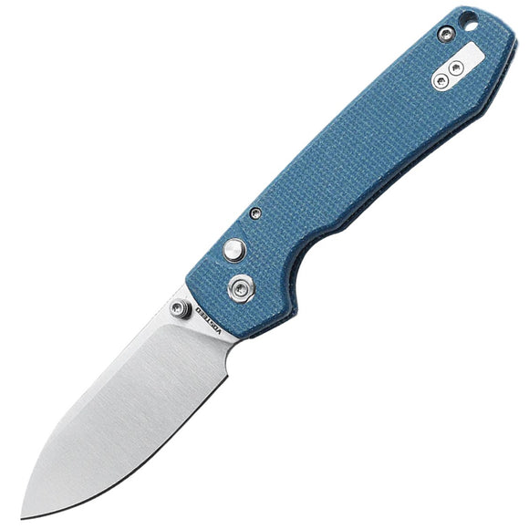 Vosteed Raccoon Button Lock Blue Micarta Folding 14C28N Drop Pt Pocket Knife RC3SVM3