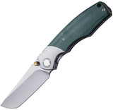 Vixino Knives Baby Bronto Green Micarta & Gray Titanium Folding S35VN Pocket Knife 902M1