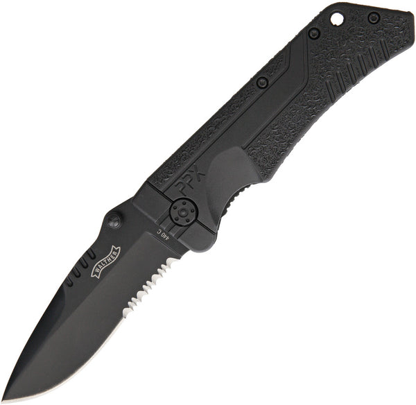 Walther PPX Linerlock 440C Stainless Serrated Folding Spear Pt