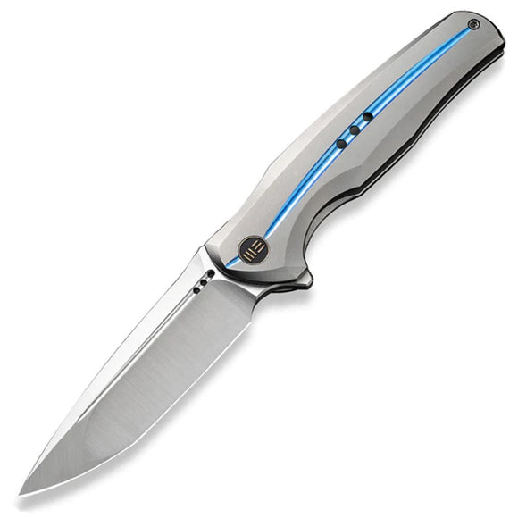 We Knife 601X Framelock LTE Gray & Blue Titanium Folding CPM-20CV Knife 01J2