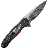 We Knife Kitefin Button Lock LTD Black Titanium & Nebula CF Folding Damasteel Knife 19002NDS1