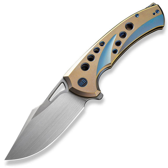 We Knife Swiftfin Framelock Blue & Gold 6AL4V Titanium Folding CPM-20CV Knife 230514