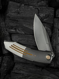 We Knife Sine Wave Linerlock Polished Gray & Satin Titanium Folding Bohler M390 Knife 23069B3