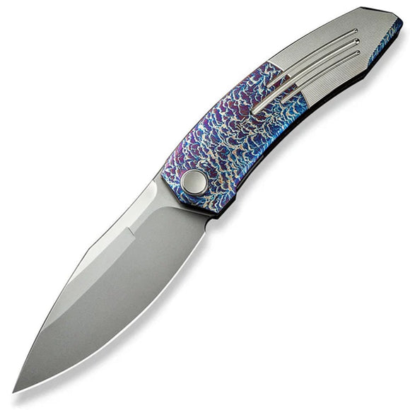 We Knife Sine Wave Linerlock Flamed & Satin Titanium Folding Bohler M390 Knife 23069B4