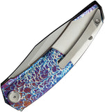 We Knife Sine Wave Linerlock Flamed & Satin Titanium Folding Bohler M390 Knife OPEN BOX