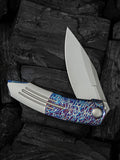 We Knife Sine Wave Linerlock Flamed & Satin Titanium Folding Bohler M390 Knife 23069B4