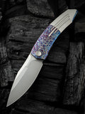 We Knife Sine Wave Linerlock Flamed & Satin Titanium Folding Bohler M390 Knife 23069B4