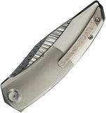 We Knife Sine Wave Linerlock Polished Bead Blast Titanium Folding Damasteel Knife 23069BDS1