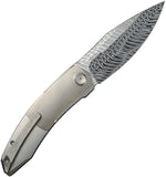 We Knife Sine Wave Linerlock Polished Bead Blast Titanium Folding Damasteel Knife 23069BDS1