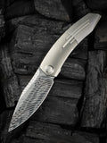 We Knife Sine Wave Linerlock Polished Bead Blast Titanium Folding Damasteel Knife 23069BDS1