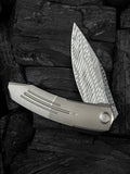 We Knife Sine Wave Linerlock Polished Bead Blast Titanium Folding Damasteel Knife 23069BDS1