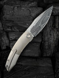 We Knife Sine Wave Linerlock Polished Bead Blast Titanium Folding Damasteel Knife 23069BDS1