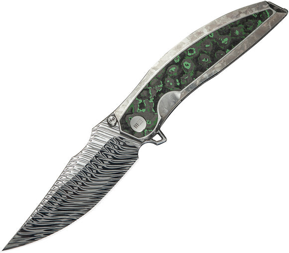 We Knife Quinseris Framelock Crystalized Titanium & Carbon Fiber Folding Damasteel Knife 23093DS1