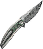 We Knife Quinseris Framelock Crystalized Titanium & Carbon Fiber Folding Damasteel Knife 23093DS1