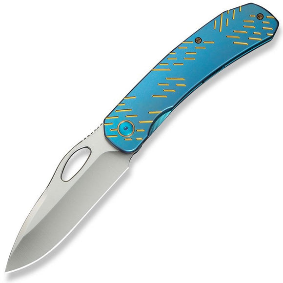 We Knife Inmate Framelock Blue & Gold Titanium Folding CPM-20CV Pocket Knife 23096B3