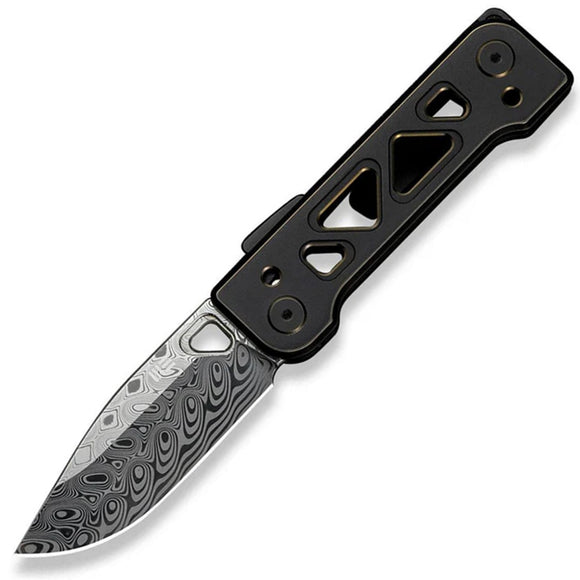 We Knife Tyro Superlock Black & Gold Titanium Folding Damasteel Pocket Knife 24001DS1