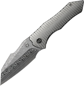 We Knife High-Fin XL Framelock Polished Titanium Folding Damasteel Pocket Knife 24010DS1